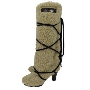El Greco Handmade Women 8 Beige Faux Shearling Lace Up Accent Boots Shoes VTG